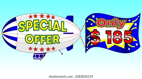 Spezielles Angebot nur $ 185, Vektorgrafik, Zeppelin-Illustration, Vektorgrafik für Groß- und Einzelhandel, Blau, Weiß, Gelb, rote Illustration. Gott ist immer gut!