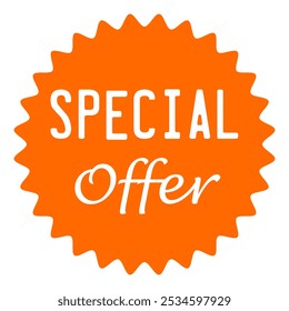 Special Offer orange round sticker isolated on white background. Stock vector.