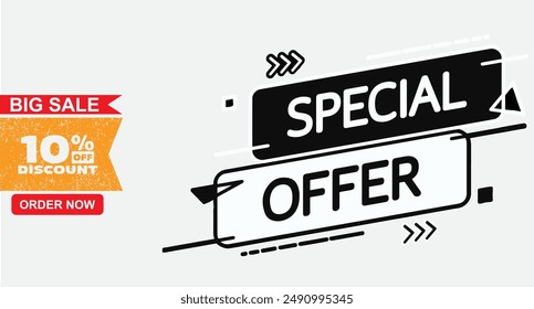 Oferta especial, pedido ahora, nuevos y grandes Anuncios de venta., etiquetas y pegatinas. Ilustración vectorial aislada sobre fondo GRIS.