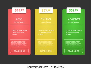 Special offer, price list, web banner, price list, three prices, cards. ui design.