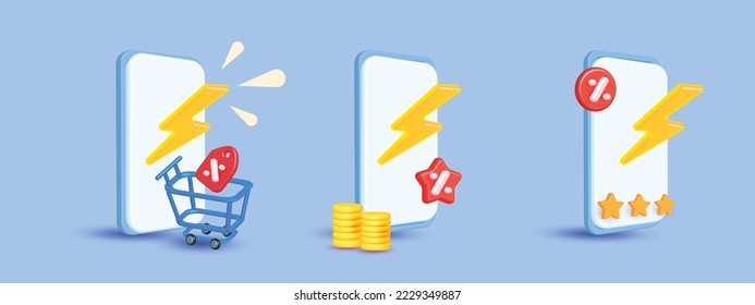 special offer promotion sale 3d price tags Basket icon on internet shopping online 3d vector icon illustration