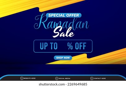 special offer ramadan sale discount template banner with copy space for product sale with abstract gradient blue and orange background design