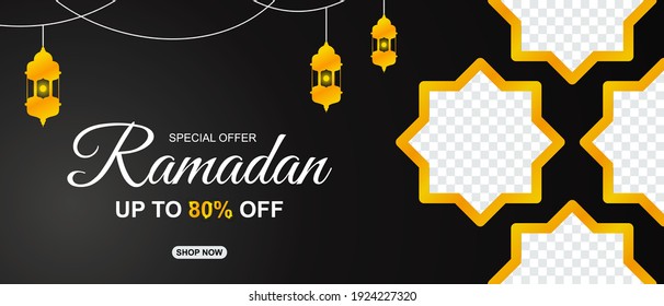 Special Offer Ramadan Sale Islamic Ornament Lantern Banner Template. Suitable for social media post and web header. vector illustration