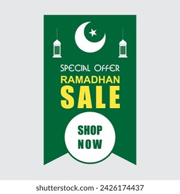 SPECIAL OFFER RAMADHAN SALE, banner, square shape Green, brush stroke background, for sale advertising