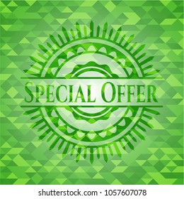 Special Offer realistic green emblem. Mosaic background