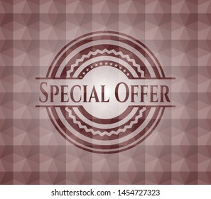 Special Offer red badge with geometric pattern background. Seamless.