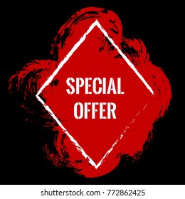 Special offer red banner. Black friday sale offer tag with text, special marketing campaign label. Isolated vector modern advertising sticker illustration. Grunge ink pained red background.