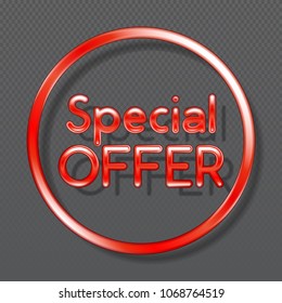 Special offer red colored circle banner on transparent background. Vector illustration.