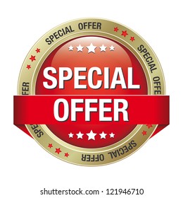 Special Offer Red Gold Button Isolated Background