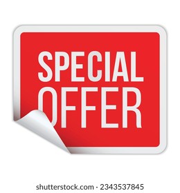 Special offer red squared peel off sticker hot price commercial shopping promo realistic vector illustration. Sale discount clearance tag marketing campaign financial deal information buying purchase