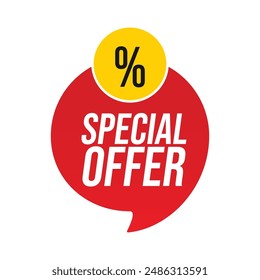 Oferta especial Rojo amarillo. Etiqueta de descuento. Gran oferta especial de venta, Anuncio de fin de temporada, descuento, porcentaje, campaña publicitaria, mega venta, upto off, liquidación, promoción, Vector eps10