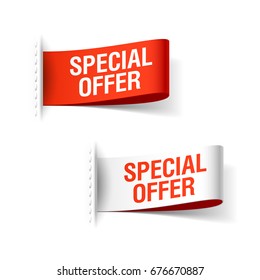 Special Offer ribbon, red and whiite clothing labels, vector illustration