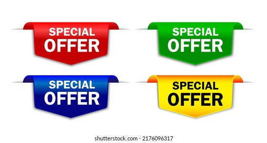 Special offer ribbon set. Banner sale tag. Market special offer discount label vector illustration.