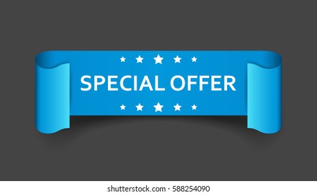 Special offer ribbon vector icon. Discount, sale sticker label on black background.