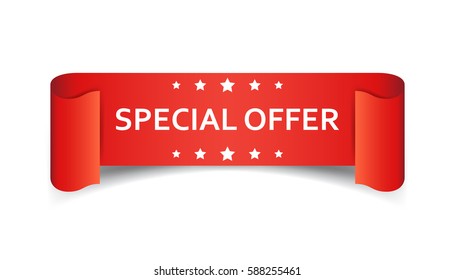Special offer ribbon vector icon. Discount, sale sticker label on white background.