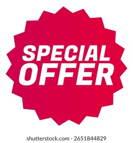 Sonderangebot, Runde Sterne Zickzack Form Verkaufs-Badge-Symbol in roter Farbe, Einkaufs-Label-Konzept für Verkaufs-Tags. Farbiges Flachdesign für App-Anzeigen Web-Button ui ux Elemente auf weißem Hintergrund