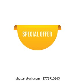 Oferta especial elemento decorativo de esquina amarilla redondeada, ilustración vectorial realista aislada en fondo blanco. Etiqueta o etiqueta promocional de venta para banners y web.
