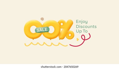 Oferta especial 0% descuento número 3D Etiqueta Amarilla vectorial ilustración. Etiqueta de temporada de descuento 0 por ciento de promoción publicidad venta de verano cupón promocional banquete de marketing fin de semana festivo