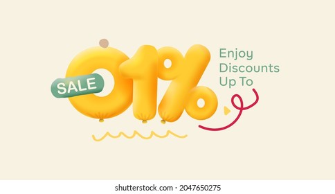 Special offer sale 1% discount 3D number Yellow tag voucher vector illustration. Discount season label 1 percent off promotion advertising summer sale coupon promo marketing banner holiday weekend