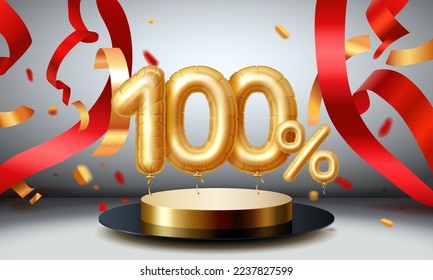 Special offer Sale 100 ballon, mega sale golden podium, black background. Vector illustration