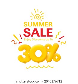 Special offer sale 30% discount 3D number Yellow tag voucher vector illustration. Discount season label 30 percent off promotion advertising summer sale coupon promo marketing banner holiday weekend