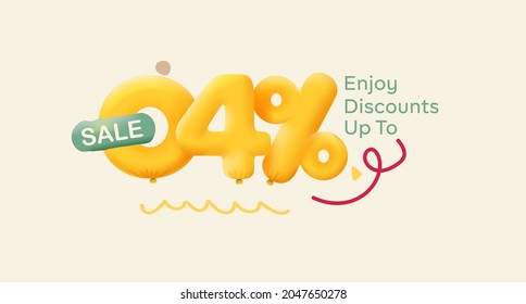 Oferta especial 4% descuento número 3D Etiqueta Amarilla vectorial ilustración. Etiqueta de temporada de descuento 4 por ciento de promoción publicidad venta de verano cupón promocional banquete de marketing fin de semana festivo