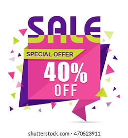 Special Offer Sale with 40% Off, Creative Paper Tag, Banner or Poster design, Vector illustration.