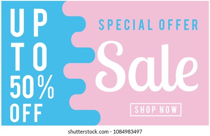 Special Offer Sale Up To 50% Off Blue And Pink Background Vector Image
