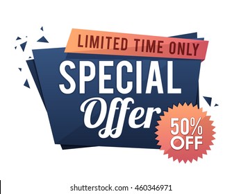 Special Offer Sale With 50% Off For Limited Time, Creative Paper Tag, Banner, Poster Or Flyer Design, Vector Illustration.