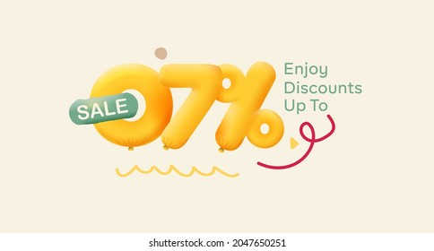 Special offer sale 7% discount 3D number Yellow tag voucher vector illustration. Discount season label 7 percent off promotion advertising summer sale coupon promo marketing banner holiday weekend