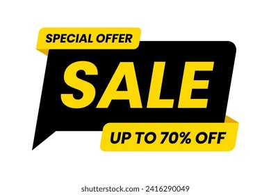 Special offer sale up to 70 percent off. Black and yellow template on white background. Vector illustration