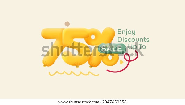 Special offer sale 75% discount 3D number Yellow\
tag voucher vector illustration. Discount season label 75 percent\
off promotion advertising summer sale coupon promo marketing banner\
holiday weekend