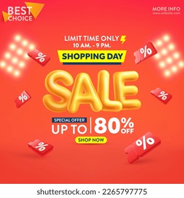 Special Offer Sale 80% Off Poster or banner with Yellow Sale font on red background for Retail,Shopping or promotion.Sale banner template design for social media and website.80% Off sale special offer