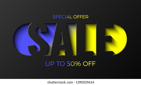 Special offer sale banner, up to 50% off. Vector illustration.