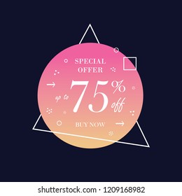 Special offer sale banner. Buy now. Up to 75% discount