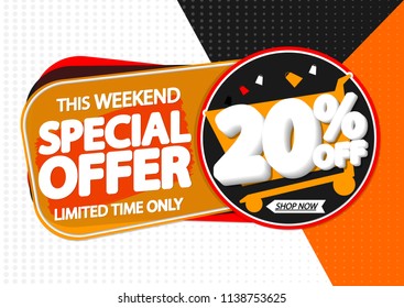Special Offer, Sale banner design template, discount tag, 20% off, app icon, vector illustration