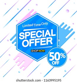 Special Offer, sale banner design template, discount 50% off, limited time only, vector illustration