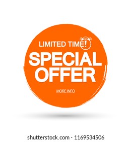 Special Offer, Sale banner design template, discount tag, grunge brush, limited time only, vector illustration