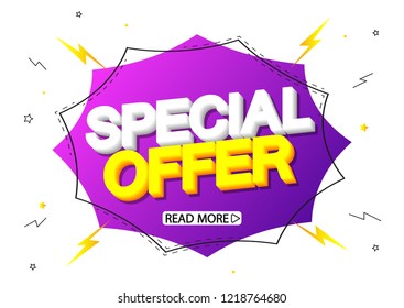 Special Offer, sale banner design template, geometric tag, flash discount, app icon, vector illustration