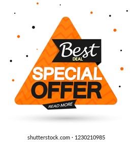 Special offer, sale banner design template, discount tag, best deal, vector illustration