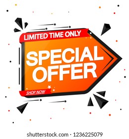 Special Offer, sale banner design template, discount tag, red ribbon, app icon, vector illustration