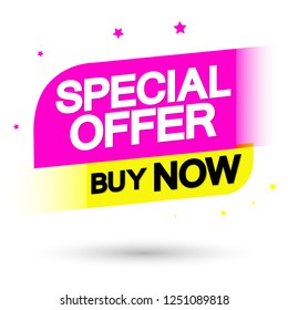 Special offer, sale banner design template, discount tag, buy now, vector illustration