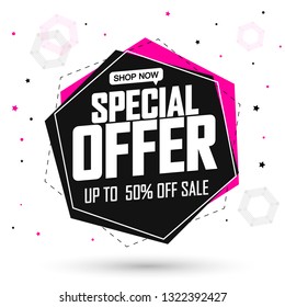 Special Offer, sale banner design template, up to 50% off, discount tag, app icon, vector illustration
