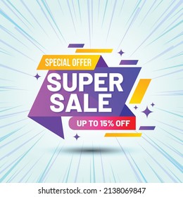 Special Offer, sale banner design template, discount 15% off, promo tag, app icon, vector illustration