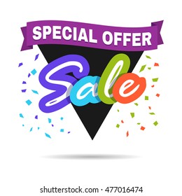 Special offer sale banner. Discount price label. Symbol of promotion and advertising. Elements for business. Flat design. Vector illustration isolated on white background.