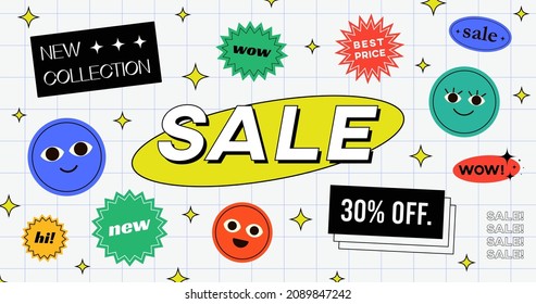 Special Offer Sale Banner Vector Design. Hipster background with promo label stickers. Cool trendy Modern Advertising Illustration.