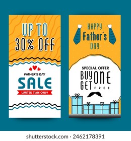 Special Offer Sale Banners, Limited Time Sale, Upto 30% Off, Creative illustration for Happy Father's Day celebration.