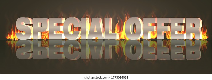Special offer, sale banner.Text with fire. Hot sales. Vector illustration.