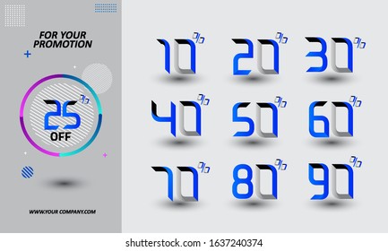 Special offer sale blue style tag vector illustration. Sale promo shopping day tag 10, 20, 30, 40, 50, 60, 70, 80, 90 percent sale,
 design for promotion, commerce, banner and poster etc