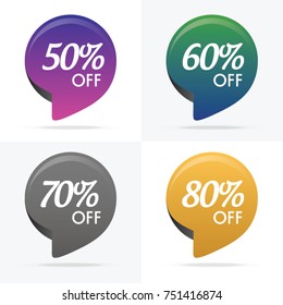 Special offer sale circle gradient tag isolated vector illustration. Discount offer price label, sale promo marketing, 50%, 60%, 70% and 80% off discount sticker